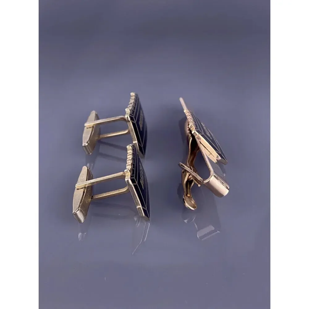 Delco Battery Black Gold Tone Cufflinks Tie Clip Bar Enamel Advertising Vintage